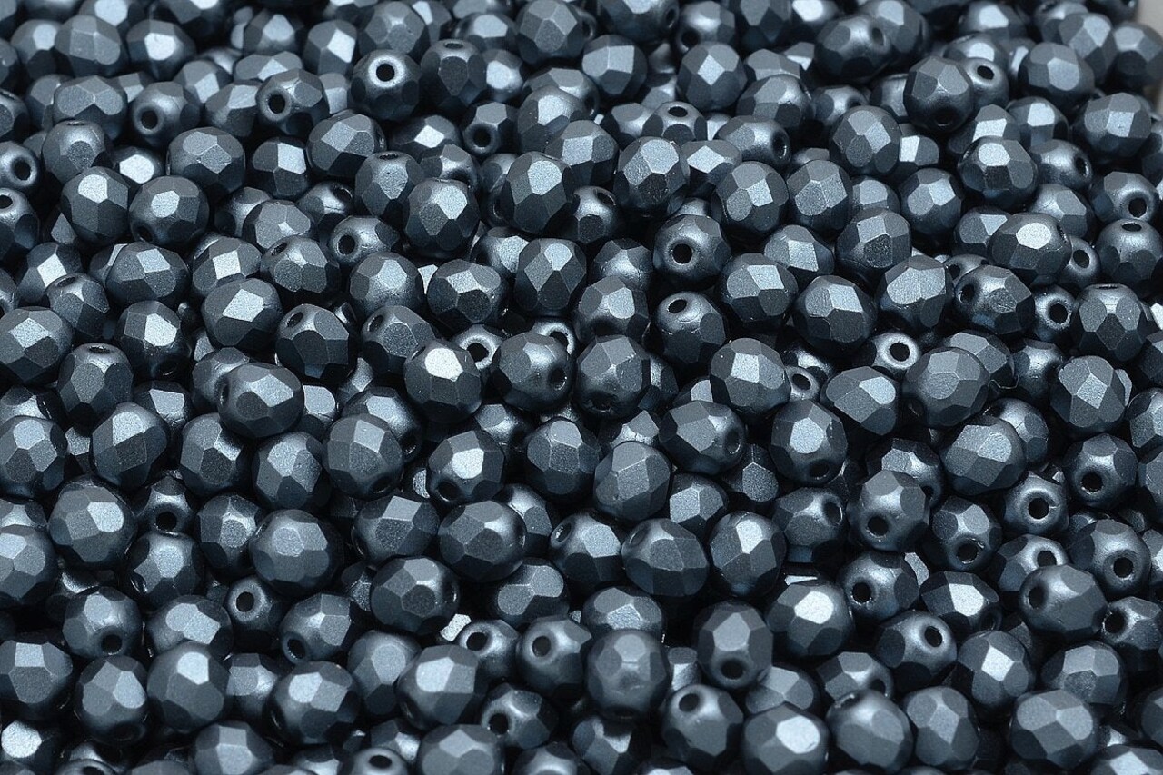 4mm Czech Fire Polish Round Bead, Pastel Charcoal, 50 pieces